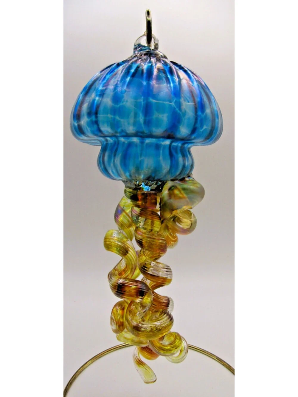 Opal Art Glass Jellyfish Ornament with Brass Stand Johnny Camp Darlene Bushell